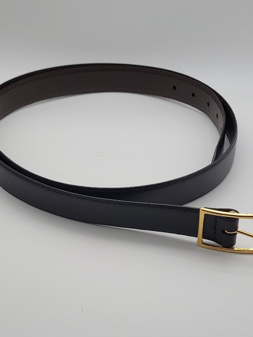 Men's Dress Belt Black Solid Adjustable 1 " Width Gold-Tone Buckle 52 L